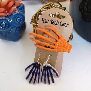 Halloween Skeleton Hands Hair Clip and Earrings